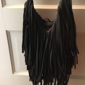 Fringe leather handbag